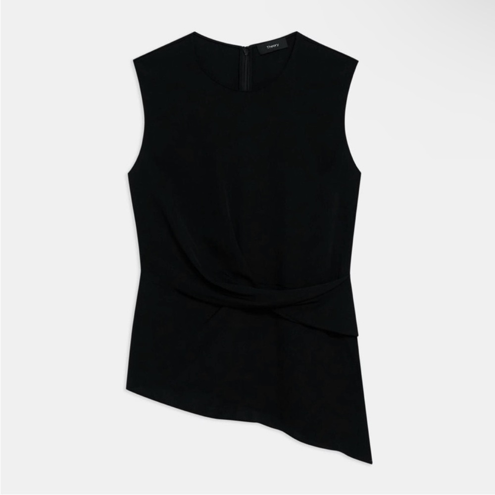 Theory sleeveless twisted top in silk georgette in black, size P (XS)